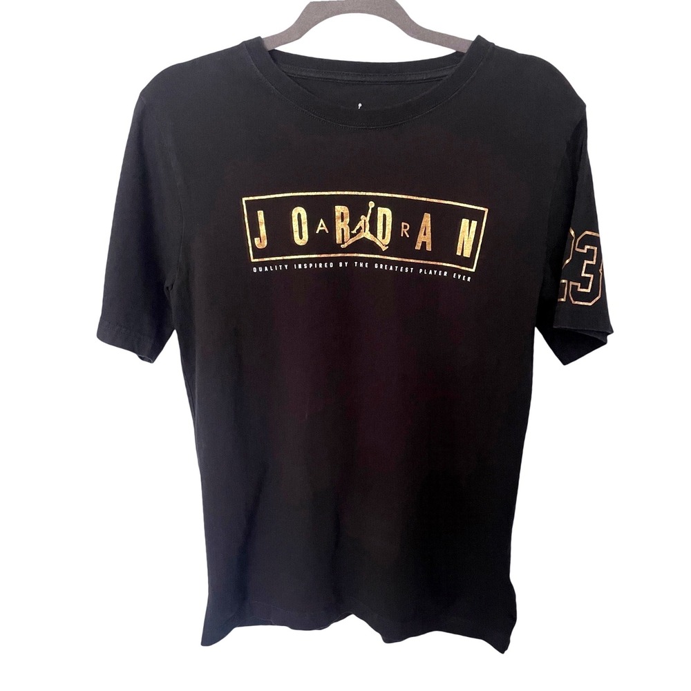 Air Jordan Boys XL Black & Gold Foil 23 Box Logo Graphic Tee Shirt